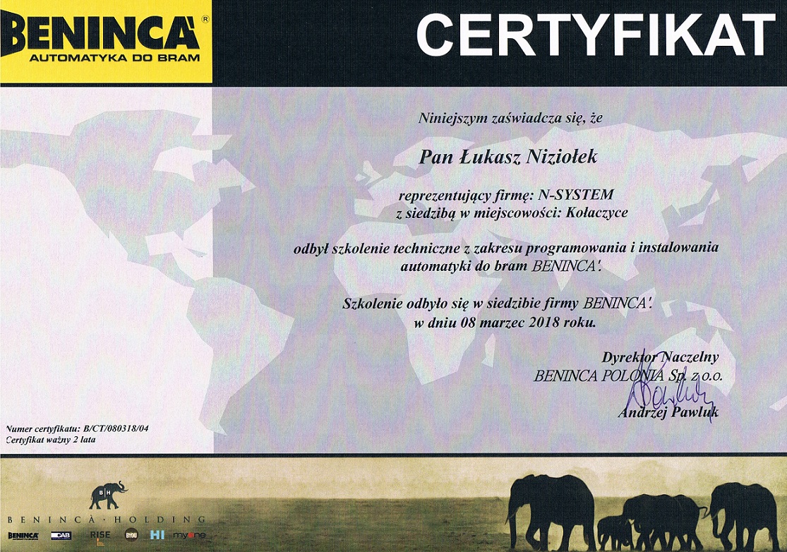 Certyfikat od beninca